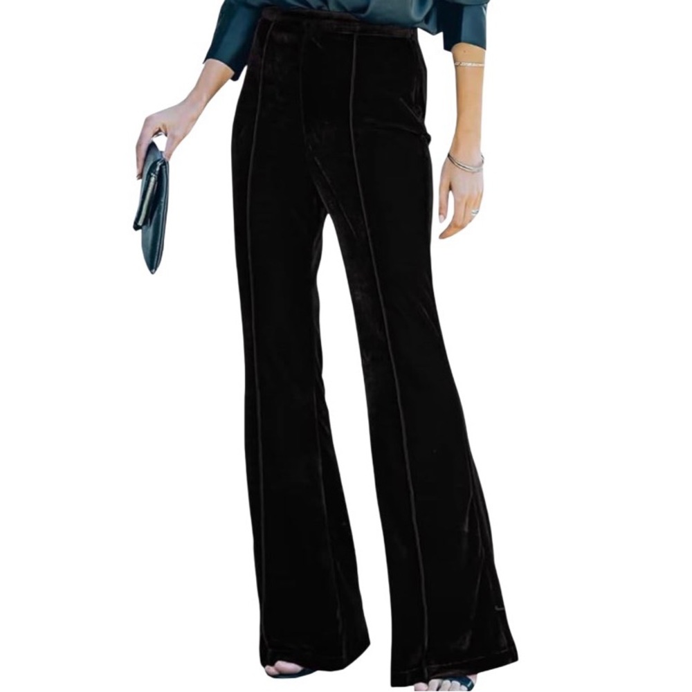 Suistudio black velvet wide-leg pants chic party or casual wear Women’s 4-6